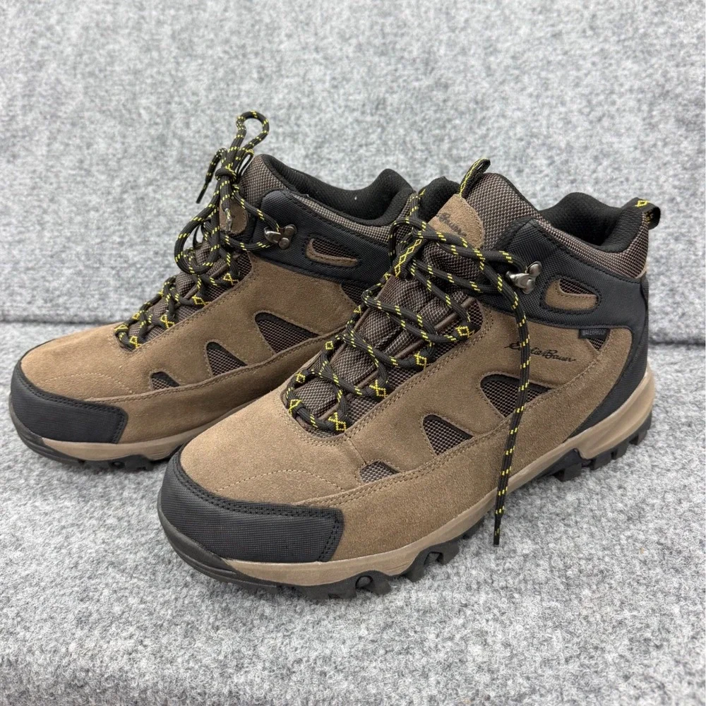 Eddie Bauer Waterproof Hiking Boots Brown Black Suede Mesh Trail Shoes Size 11